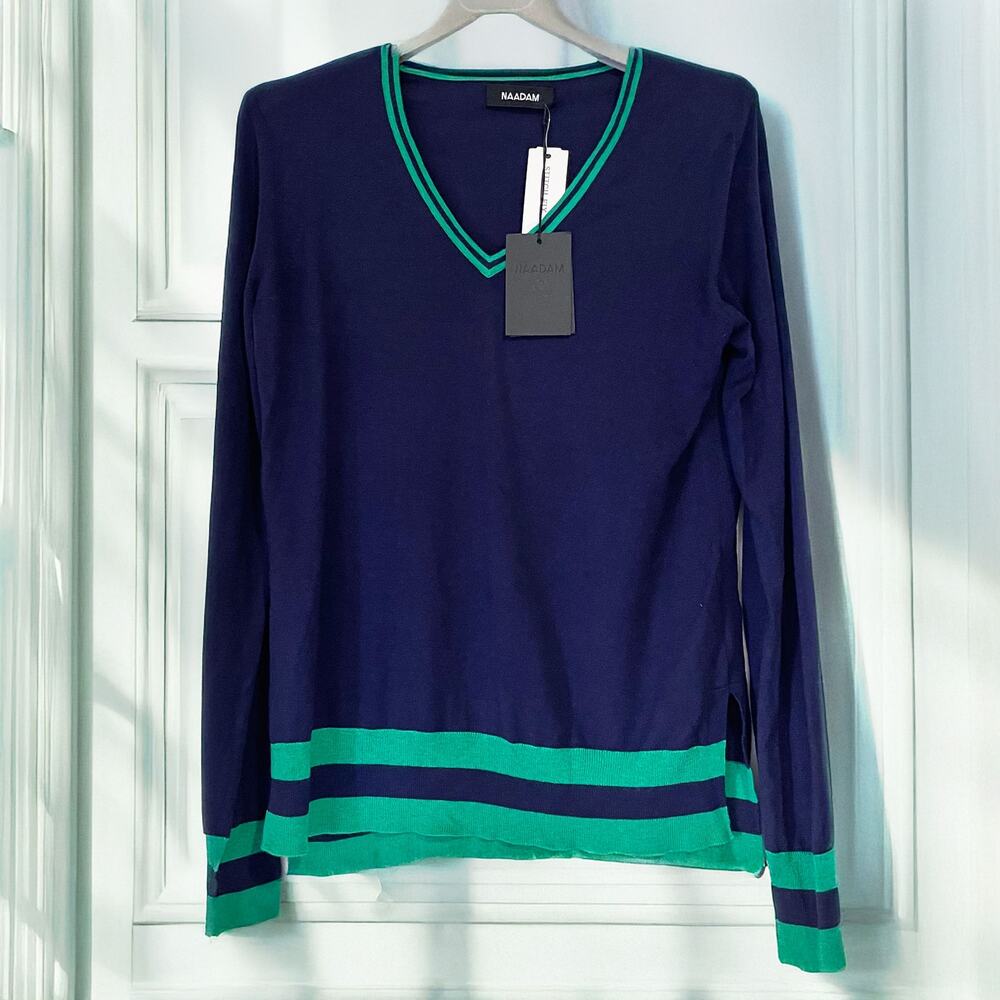 NAADAM NWT Emmy Silk Cashmere V Neck Sweater in Navy Size S